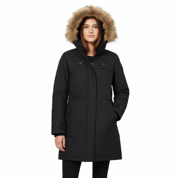 ARITZIA TNA Verbier Parka Black Long Coat Faux Fur Hood Women's (S) Winter - Picture 1 of 7